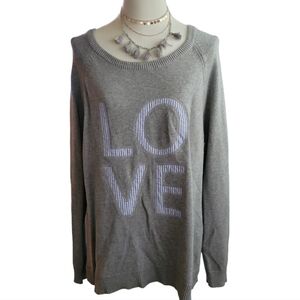 Vintage Gap Gray 100% Cotton Sweater With Blue White Striped Love Size Large